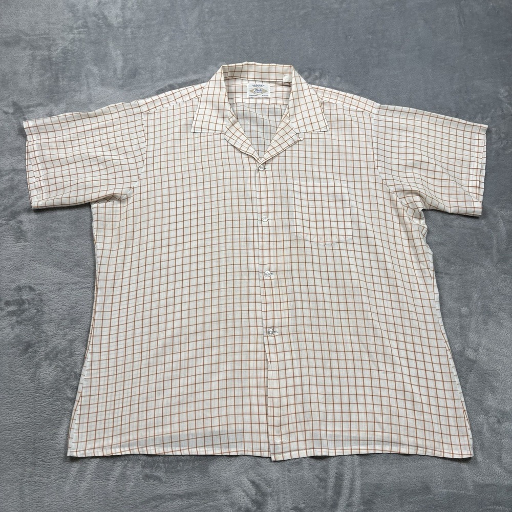 VTG 1960s Arrow Decton Loop Collar Plaid Short Sleeve Shirt Crest Sanforized XL